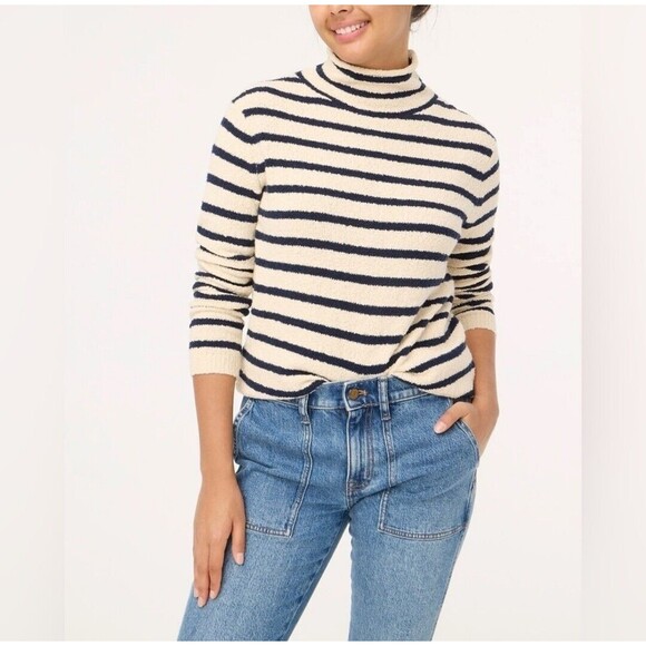 J Crew Sweater Womens Medium Pullover Stretch Knit Striped Top Mock Neck Cozy - Picture 4 of 11